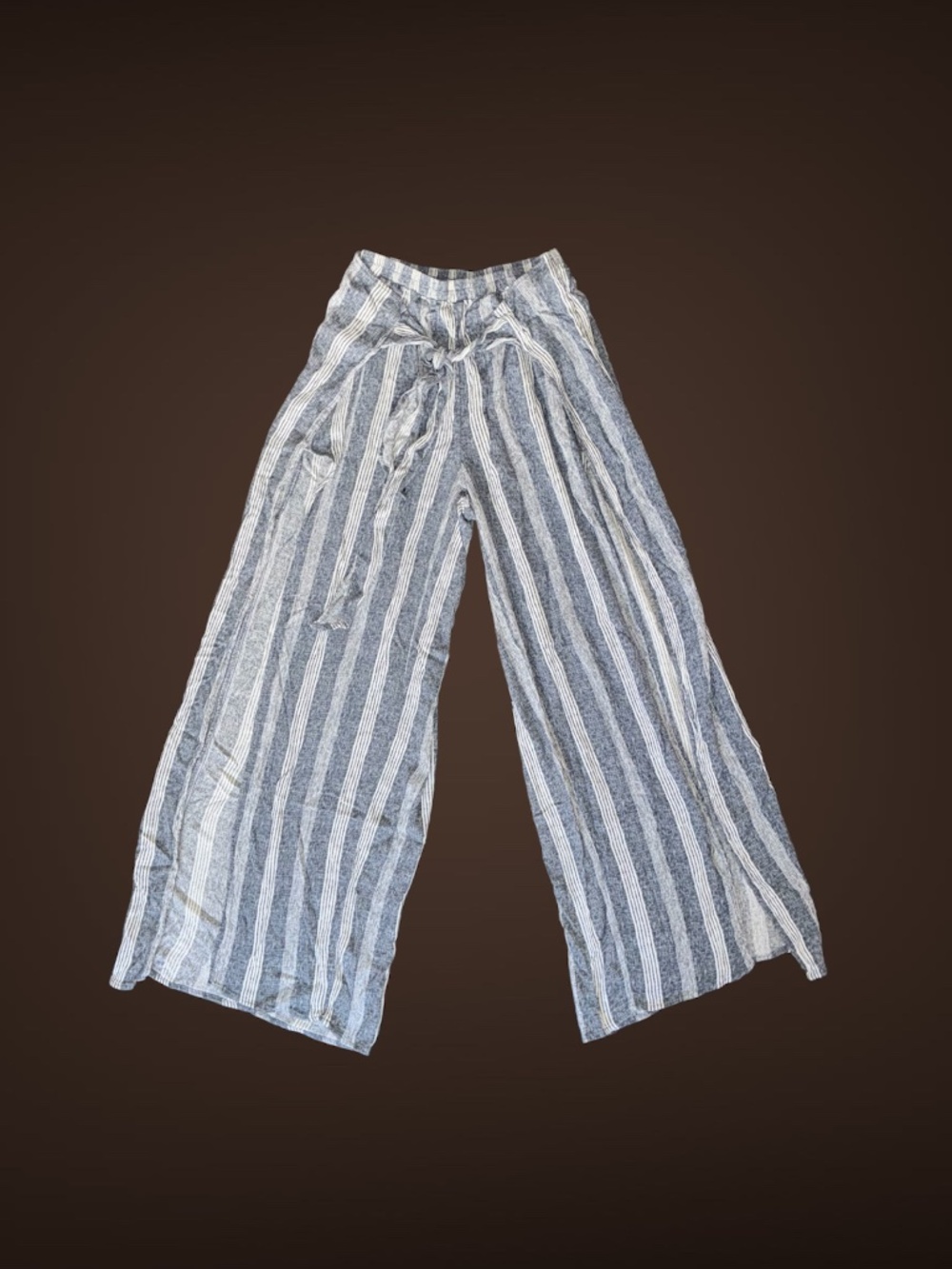 Women's No Boundaries Grey & White Striped Pants, High Slits, Elastic Waist, XS